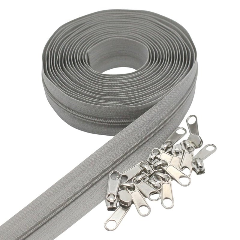 YaHoGa #3 Grey Nylon Coil Zippers by The Yard Bulk 10 Yards with 25pcs Sliders for DIY Sewing Tailor Crafts Bags (#3 Grey) - Image 3